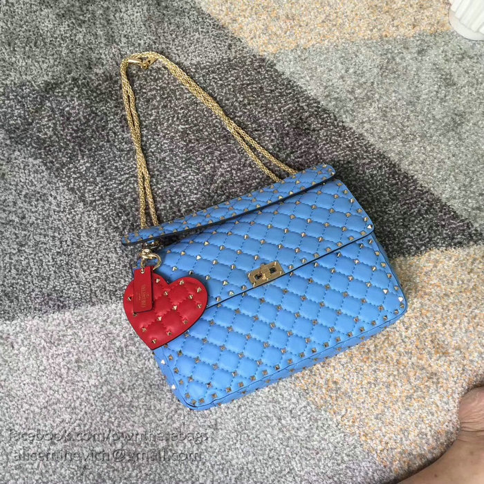 Valentino Lambskin Garavani Rockstud Spike Chain Bag Blue V0121