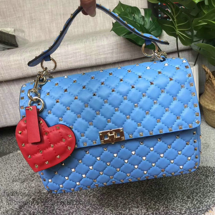 Valentino Lambskin Garavani Rockstud Spike Chain Bag Blue V0121