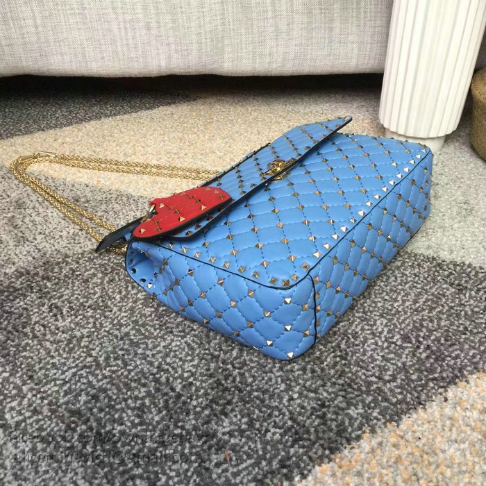 Valentino Lambskin Garavani Rockstud Spike Chain Bag Blue V0121