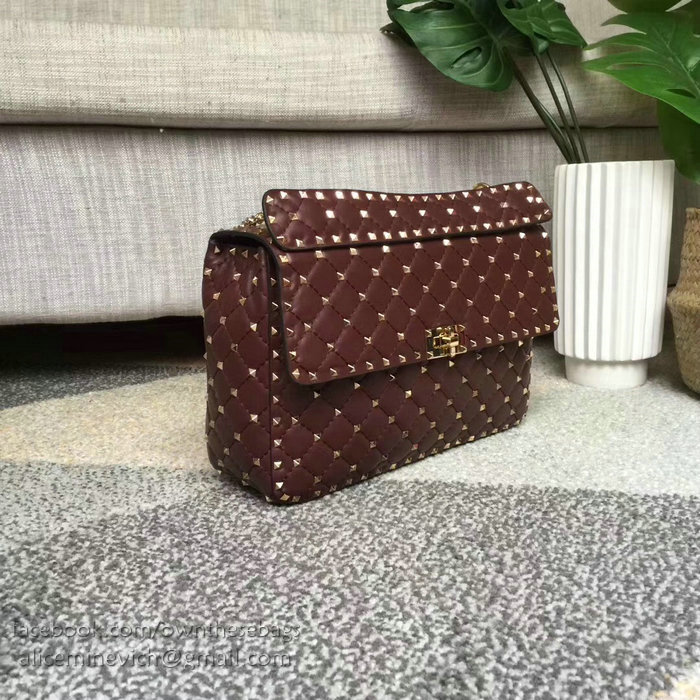 Valentino Lambskin Garavani Rockstud Spike Chain Bag Burgundy V0121