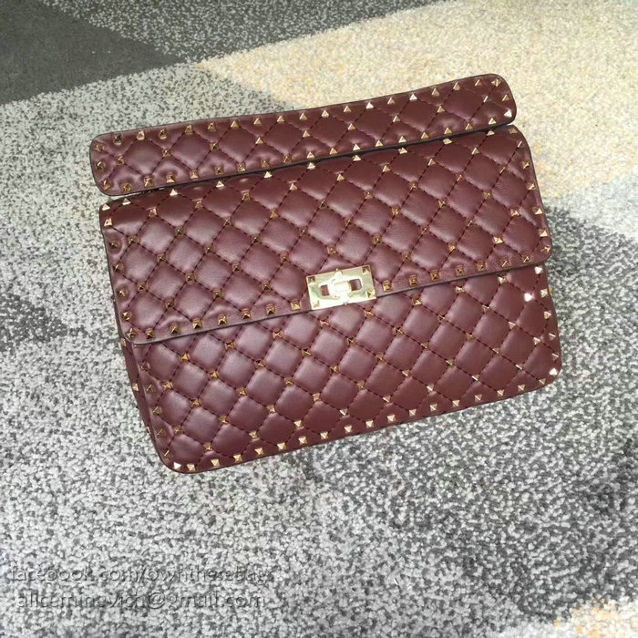 Valentino Lambskin Garavani Rockstud Spike Chain Bag Burgundy V0121