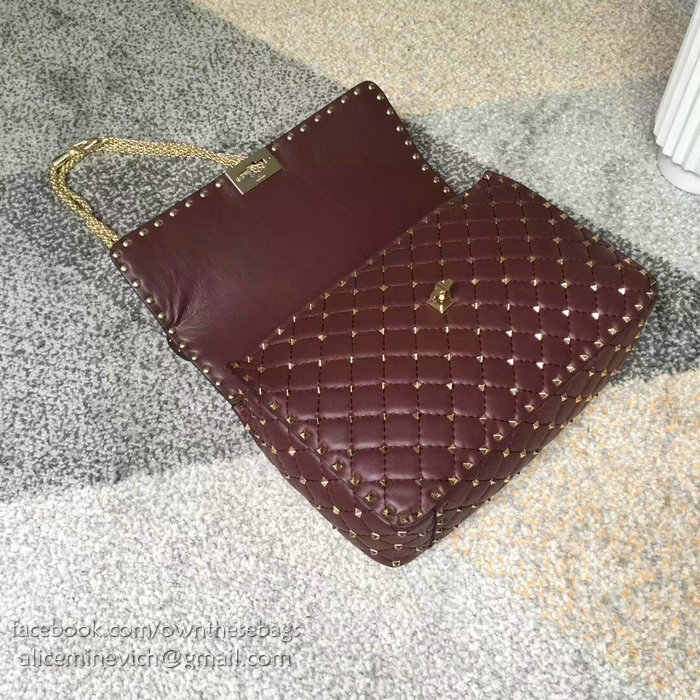 Valentino Lambskin Garavani Rockstud Spike Chain Bag Burgundy V0121