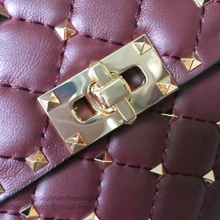 Valentino Lambskin Garavani Rockstud Spike Chain Bag Burgundy V0121