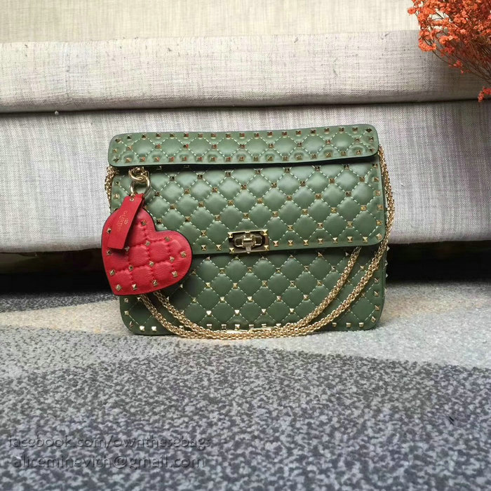 Valentino Lambskin Garavani Rockstud Spike Chain Bag Green V0121