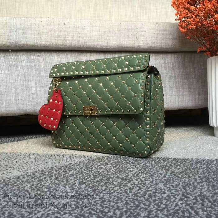 Valentino Lambskin Garavani Rockstud Spike Chain Bag Green V0121