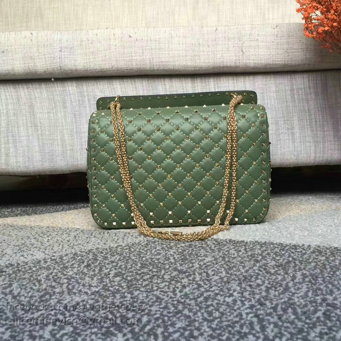 Valentino Lambskin Garavani Rockstud Spike Chain Bag Green V0121