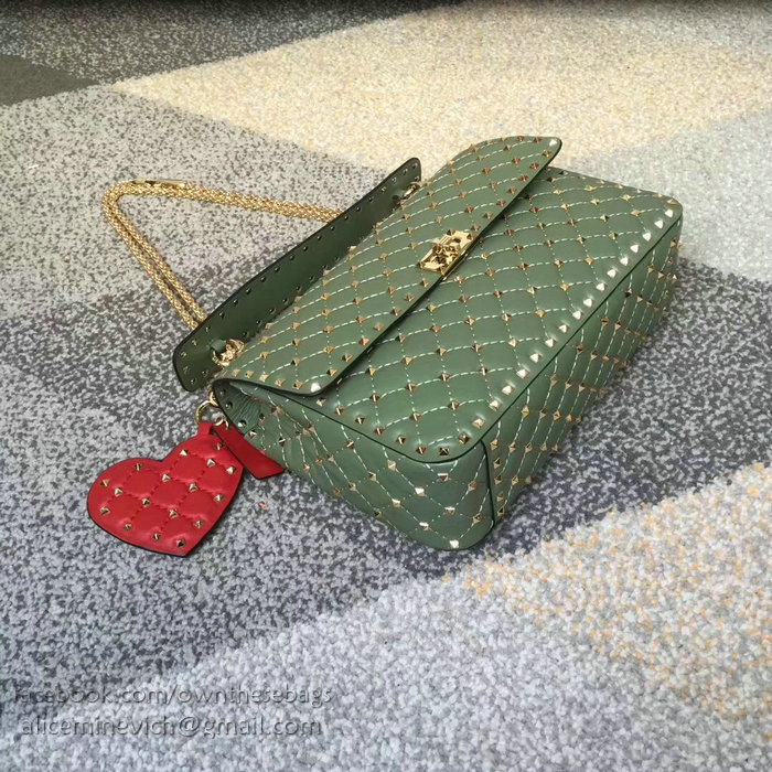 Valentino Lambskin Garavani Rockstud Spike Chain Bag Green V0121