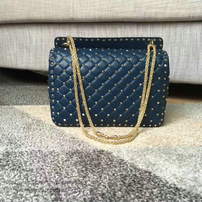 Valentino Lambskin Garavani Rockstud Spike Chain Bag Navy Blue V0121