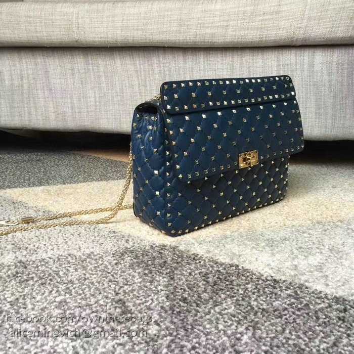 Valentino Lambskin Garavani Rockstud Spike Chain Bag Navy Blue V0121