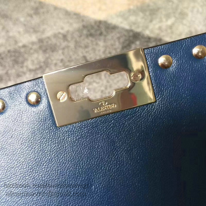 Valentino Lambskin Garavani Rockstud Spike Chain Bag Navy Blue V0121