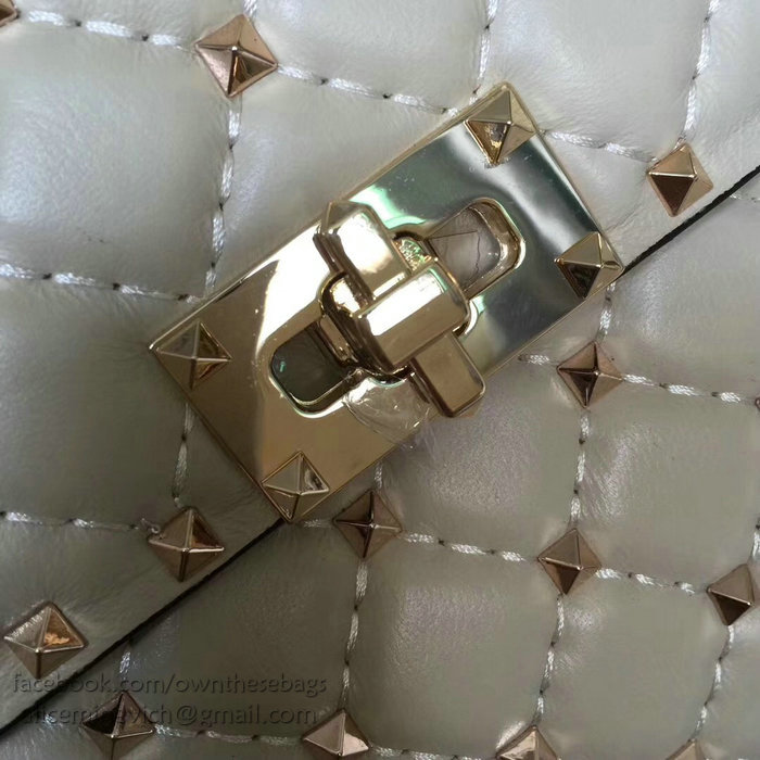 Valentino Lambskin Garavani Rockstud Spike Chain Bag Off-white V0121