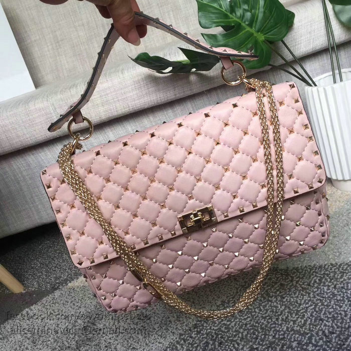 Valentino Lambskin Garavani Rockstud Spike Chain Bag Pink V0121