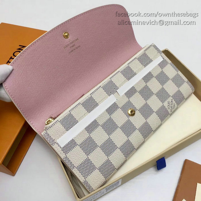 Louis Vuitton Damier Azur Emilie Wallet Rose Ballerine N41625