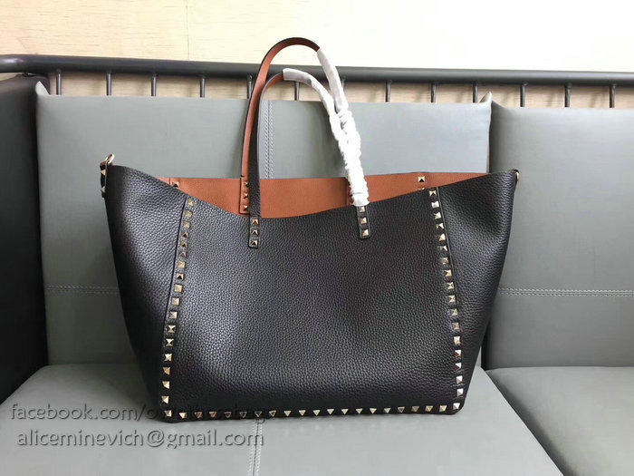 Valentino Guitar Rockstud Rolling Double Reversible Tote Black & Brown V0501