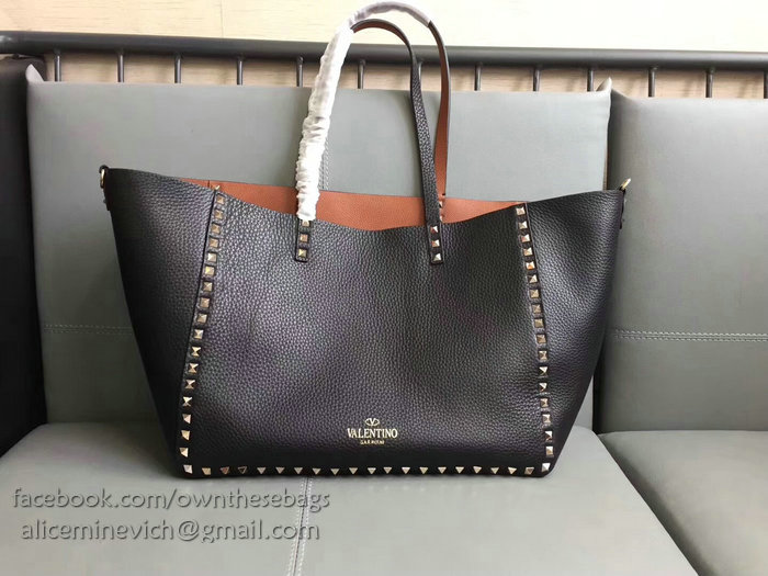 Valentino Guitar Rockstud Rolling Double Reversible Tote Black & Brown V0501