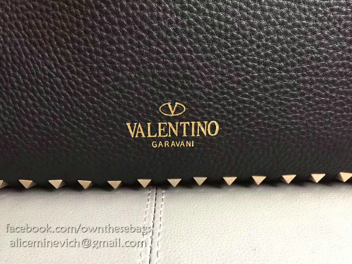 Valentino Guitar Rockstud Rolling Double Reversible Tote Black & Brown V0501