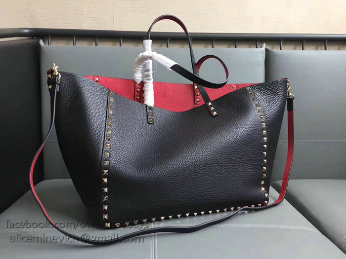 Valentino Guitar Rockstud Rolling Double Reversible Tote Black & Red V0501