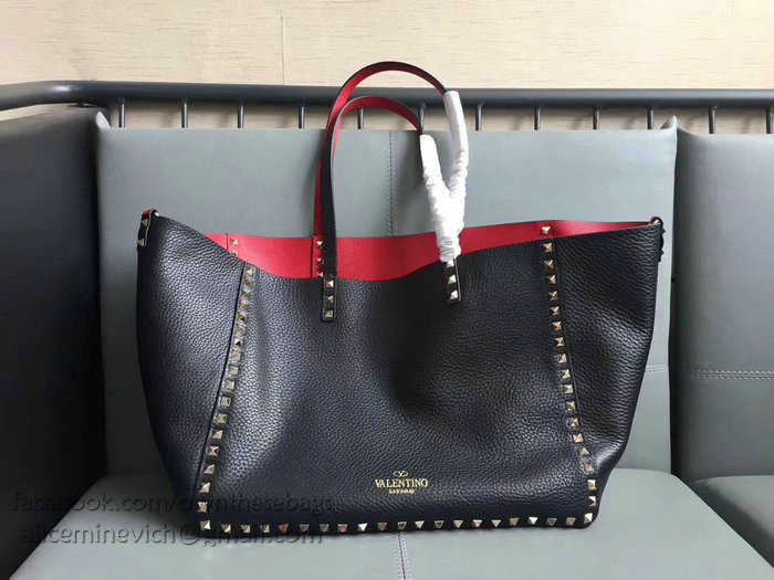 Valentino Guitar Rockstud Rolling Double Reversible Tote Black & Red V0501