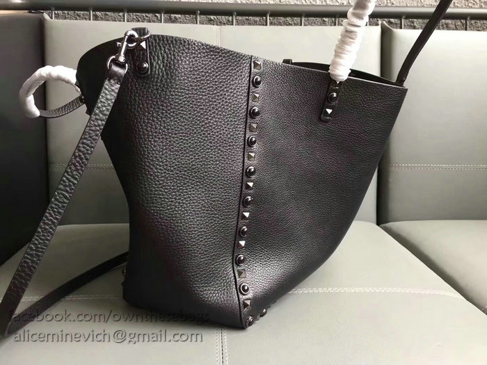 Valentino Guitar Rockstud Rolling Double Reversible Tote Black V0501