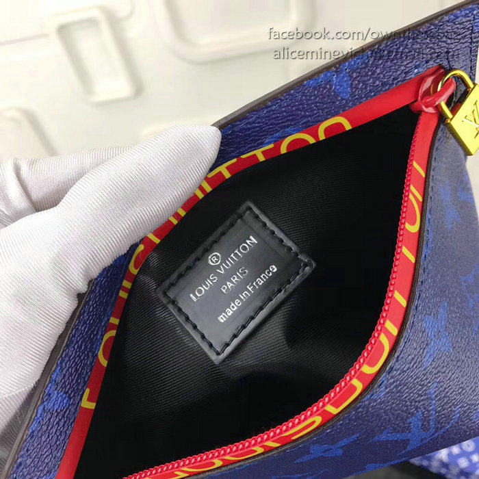 Louis Vuitton Monogram Canvas Ribbon Pouches Blue PM M68003