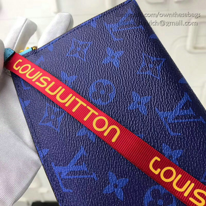 Louis Vuitton Monogram Canvas Ribbon Pouches Blue PM M68003