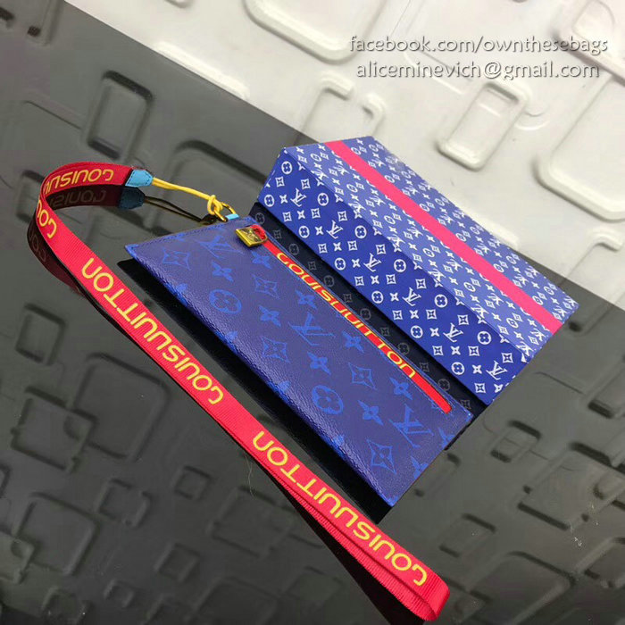 Louis Vuitton Monogram Canvas Ribbon Pouches Blue PM M68003