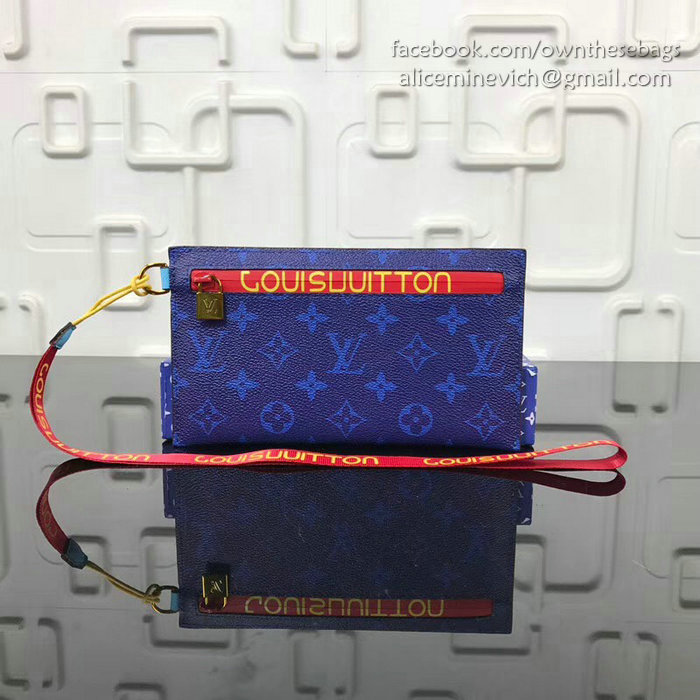 Louis Vuitton Monogram Canvas Ribbon Pouches Blue PM M68003