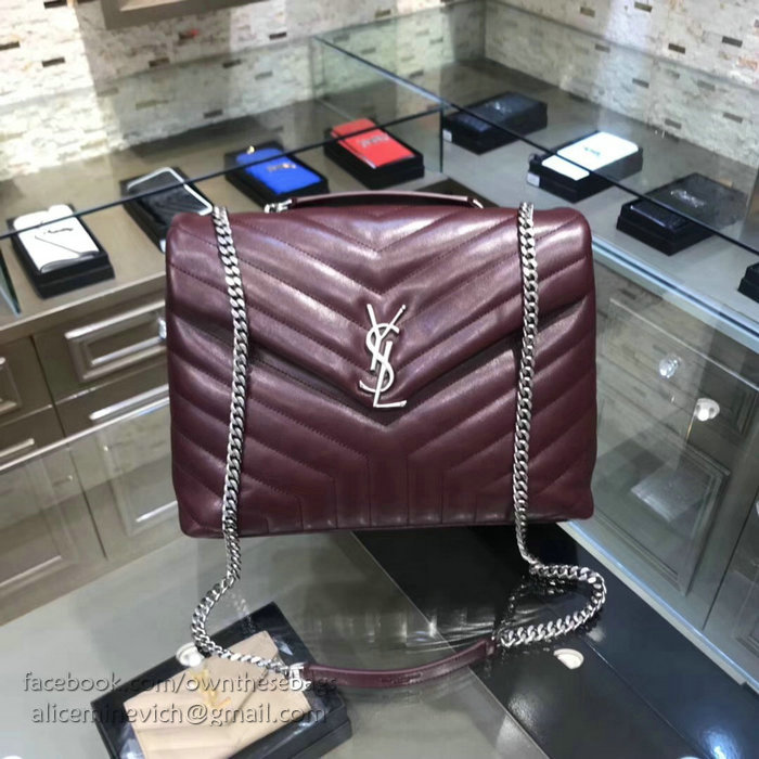 Saint Laurent Medium LOULOU Chain Bag Burgundy 459749