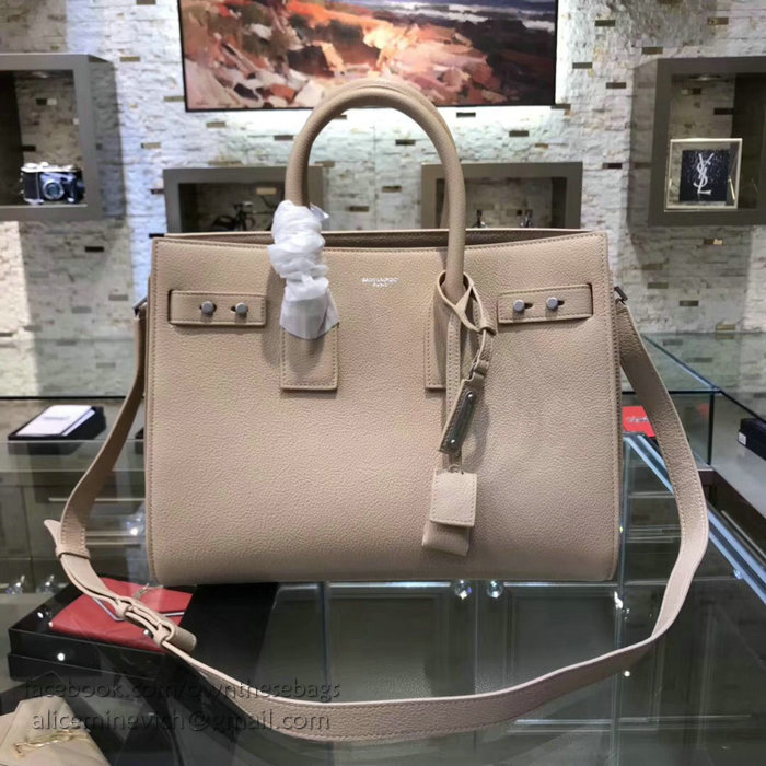 Saint Laurent Sac De Jour Souple Bag in Beige Grained Leather 464960