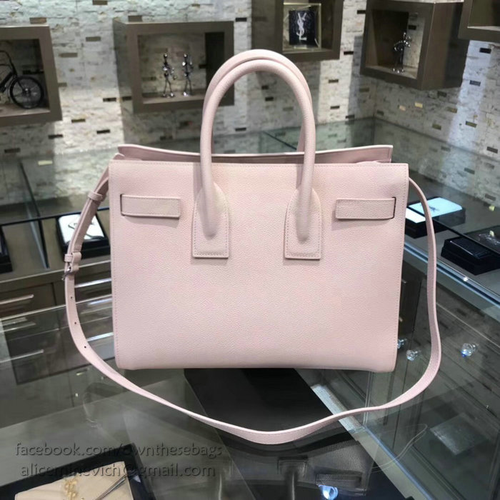 Saint Laurent Sac De Jour Souple Bag in Pink Grained Leather 378299