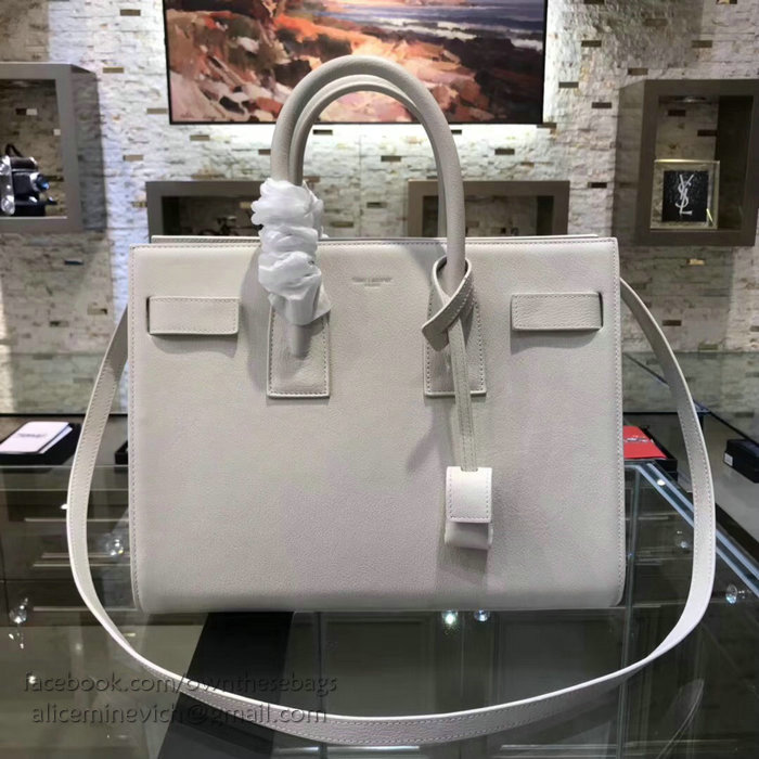 Saint Laurent Sac De Jour Souple Bag in White Goat Leather 378299