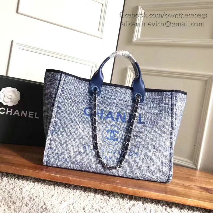 Chanel Canvas Large Deauville Shopping Bag Blue A15034