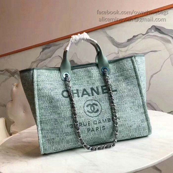 Chanel Canvas Large Deauville Shopping Bag Green A15034