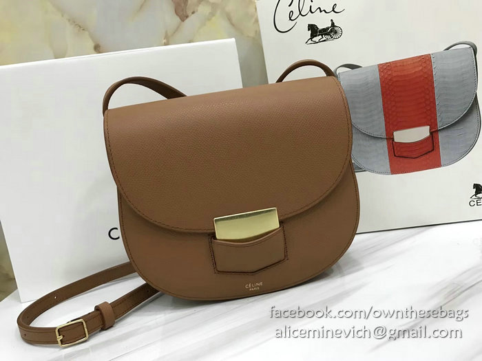 Celine Small Trotteur Bag in Grained Calfskin Brown CL30038