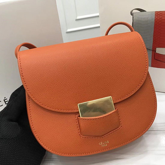 Celine Small Trotteur Bag in Grained Calfskin Orange CL30038