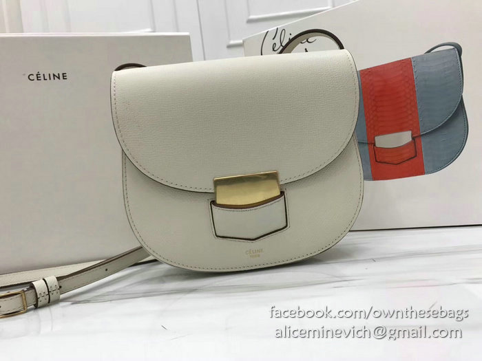 Celine Small Trotteur Bag in Grained Calfskin White CL30038