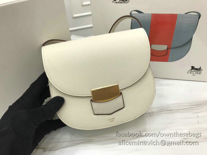 Celine Small Trotteur Bag in Grained Calfskin White CL30038