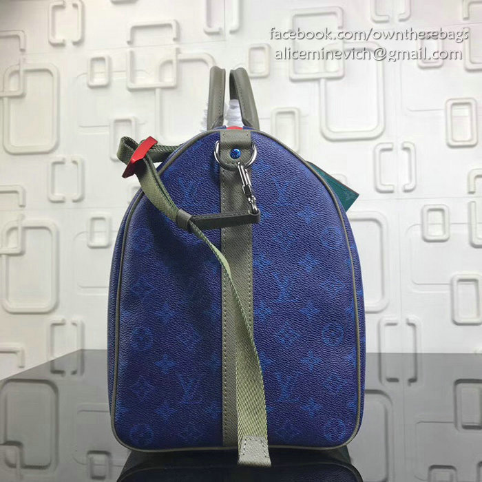 Louis Vuitton Monogram Canvas Keepall Bandouliere 45 Blue M43858