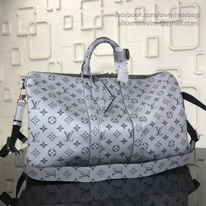 Louis Vuitton Monogram Canvas Keepall Bandouliere 45 Silver M43858