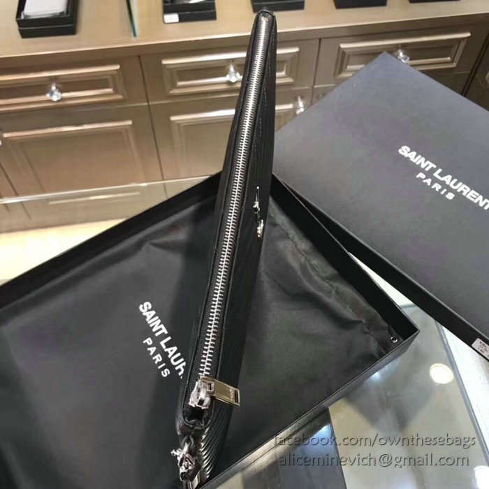 Saint Laurent Clutch Bag Black with Silver Hardware 440222