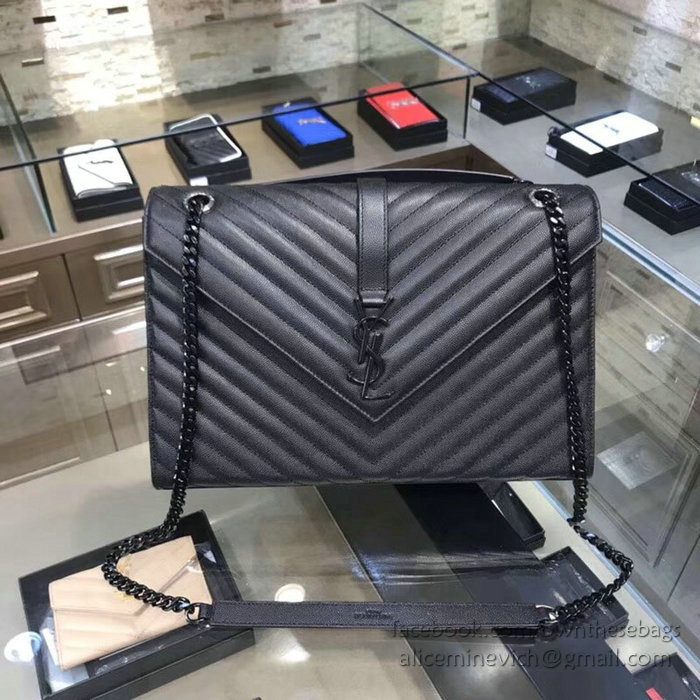 Saint Laurent Large Grained Matelasse Shoulder Bag Black 396910