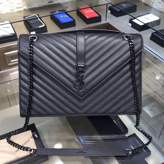 Saint Laurent Large Grained Matelasse Shoulder Bag Black 396910