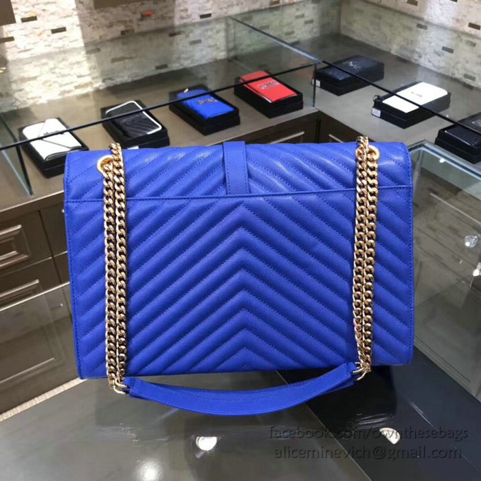 Saint Laurent Large Grained Matelasse Shoulder Bag Blue 396910