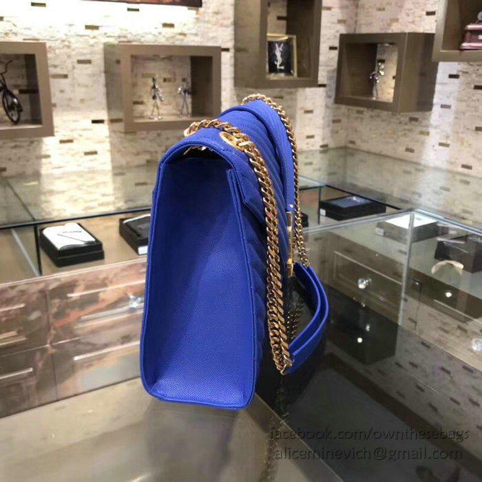 Saint Laurent Large Grained Matelasse Shoulder Bag Blue 396910