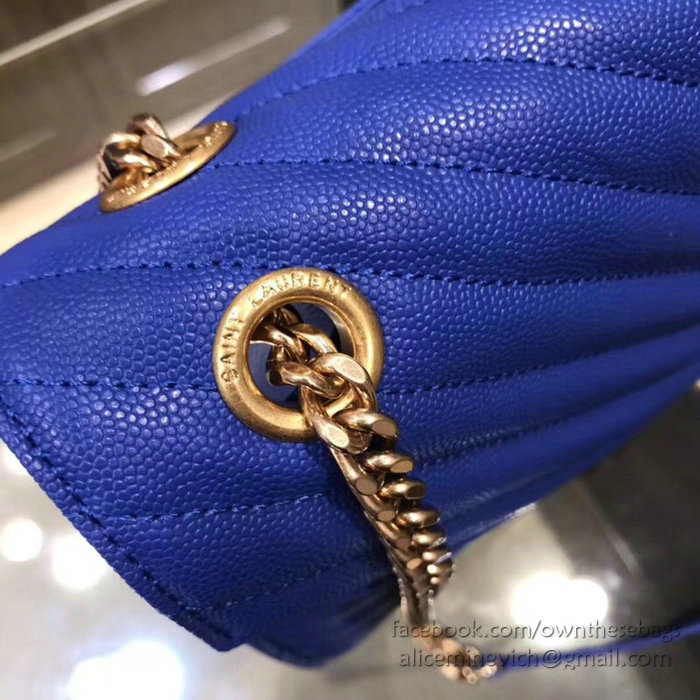 Saint Laurent Large Grained Matelasse Shoulder Bag Blue 396910