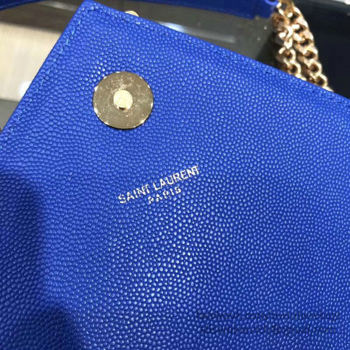 Saint Laurent Large Grained Matelasse Shoulder Bag Blue 396910