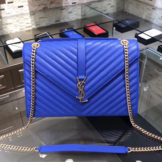 Saint Laurent Large Grained Matelasse Shoulder Bag Blue 396910