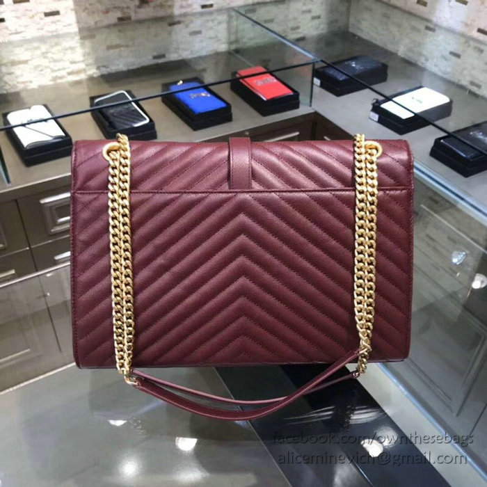 Saint Laurent Large Grained Matelasse Shoulder Bag Burgundy 396910