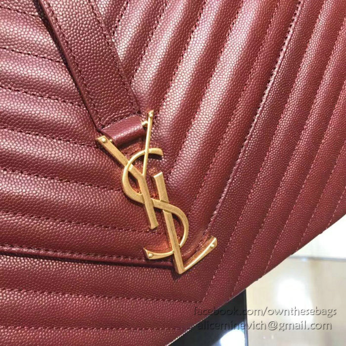 Saint Laurent Large Grained Matelasse Shoulder Bag Burgundy 396910