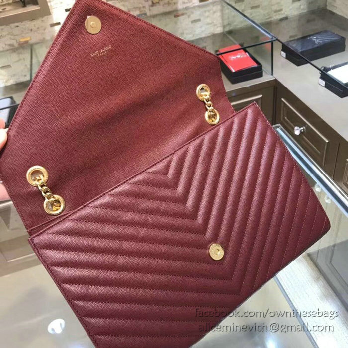 Saint Laurent Large Grained Matelasse Shoulder Bag Burgundy 396910